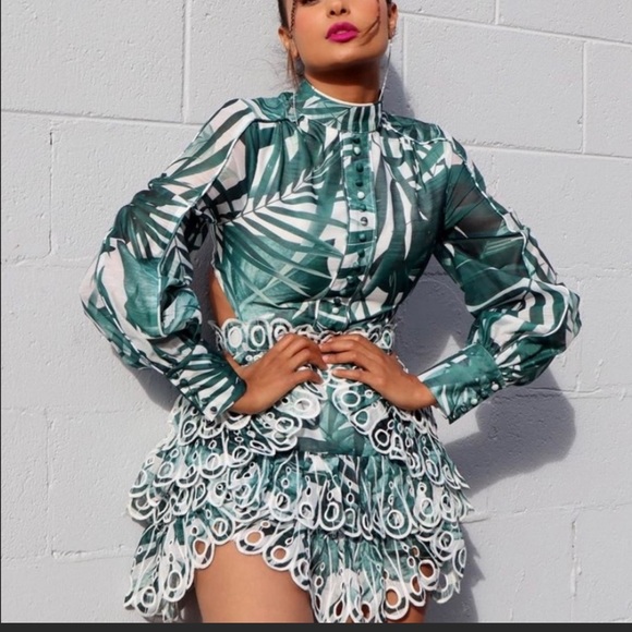 NWT tropical skater green dress with ruffles - Back in stock !! Sizes S-3xl - Picture 3 of 7